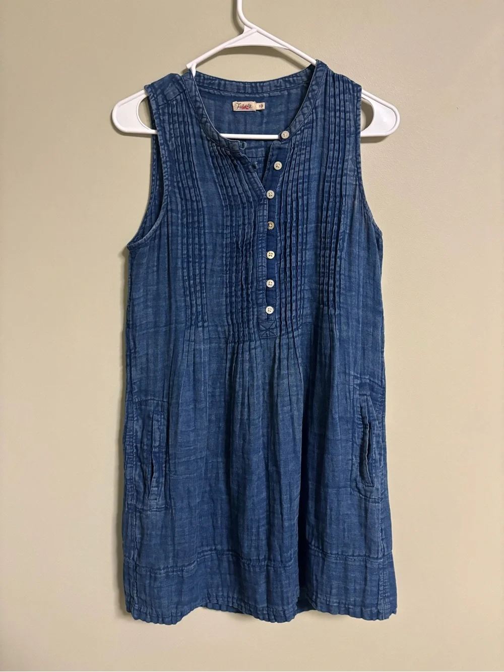 Faherty Isha Basketweave Dress Sleeveless Indigo Blue Cotton Size Small